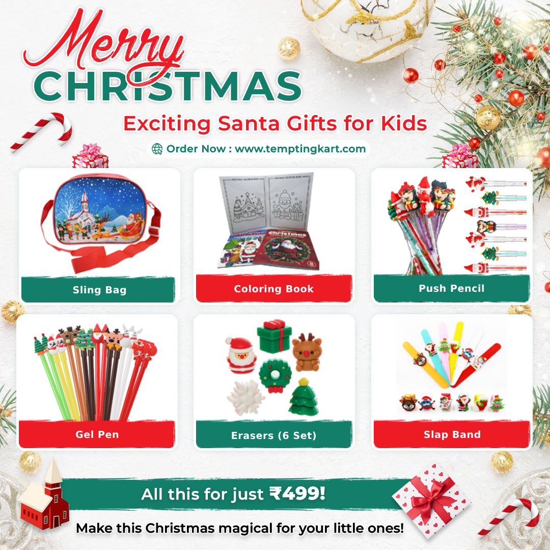 Merry Christmas Santa Gift Combo for Kids - 6 Items | ₹499 | Tempting Kart