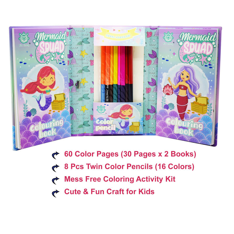 Mermaid Double Colour Book with Colorful Pencils | Colour Books for Kids