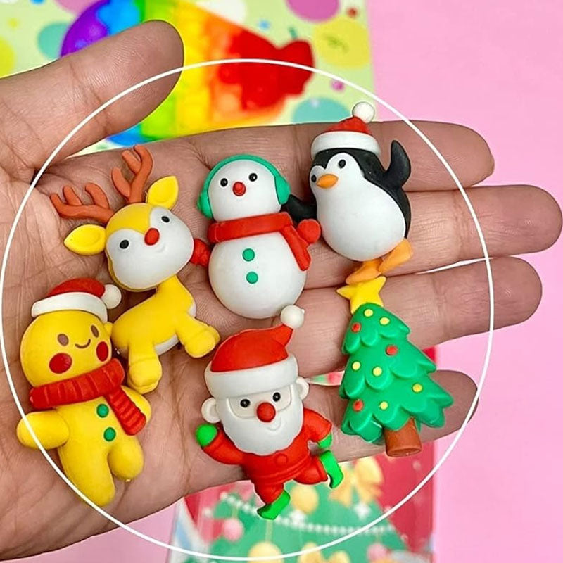 Erasers  | Christmas theme Erasers for Kids (Pack of 1 set includes 6 Erasers)