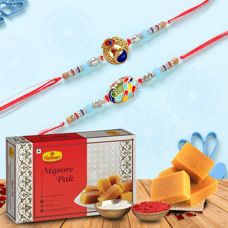 Peacock Design Bracelet Rakhi with 250gms Mysoor Pak