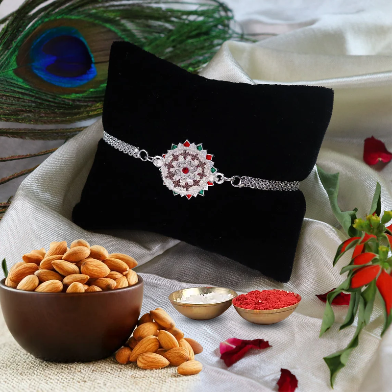 Silver Diva Glittering Rakhi with 100 gms Almonds