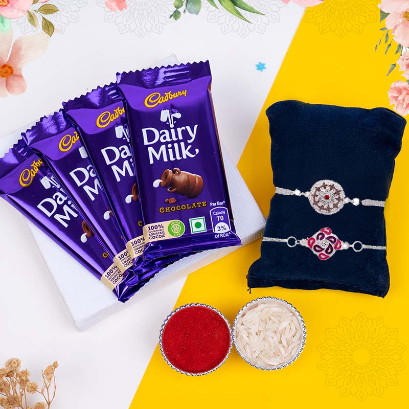 Silver Diva Glittering Rakhi with Dairy Milk Chocolate