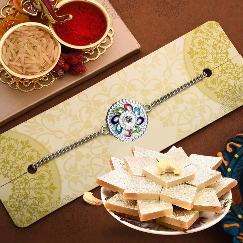 Silver Diva Glittering Rakhi with 250gms Kaaju Barfi